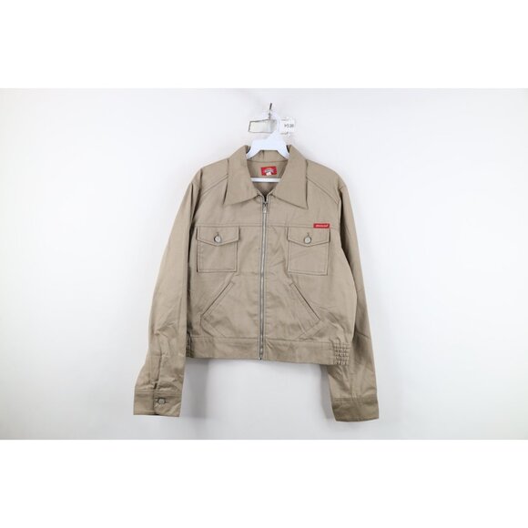 Vintage 90s Dickies Girls XL Spell Out Cotton Twill Zip Trucker Jacket Beige - Picture 1 of 16